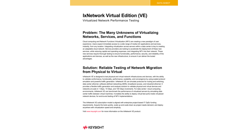 IxNetwork Virtual Edition (VE)